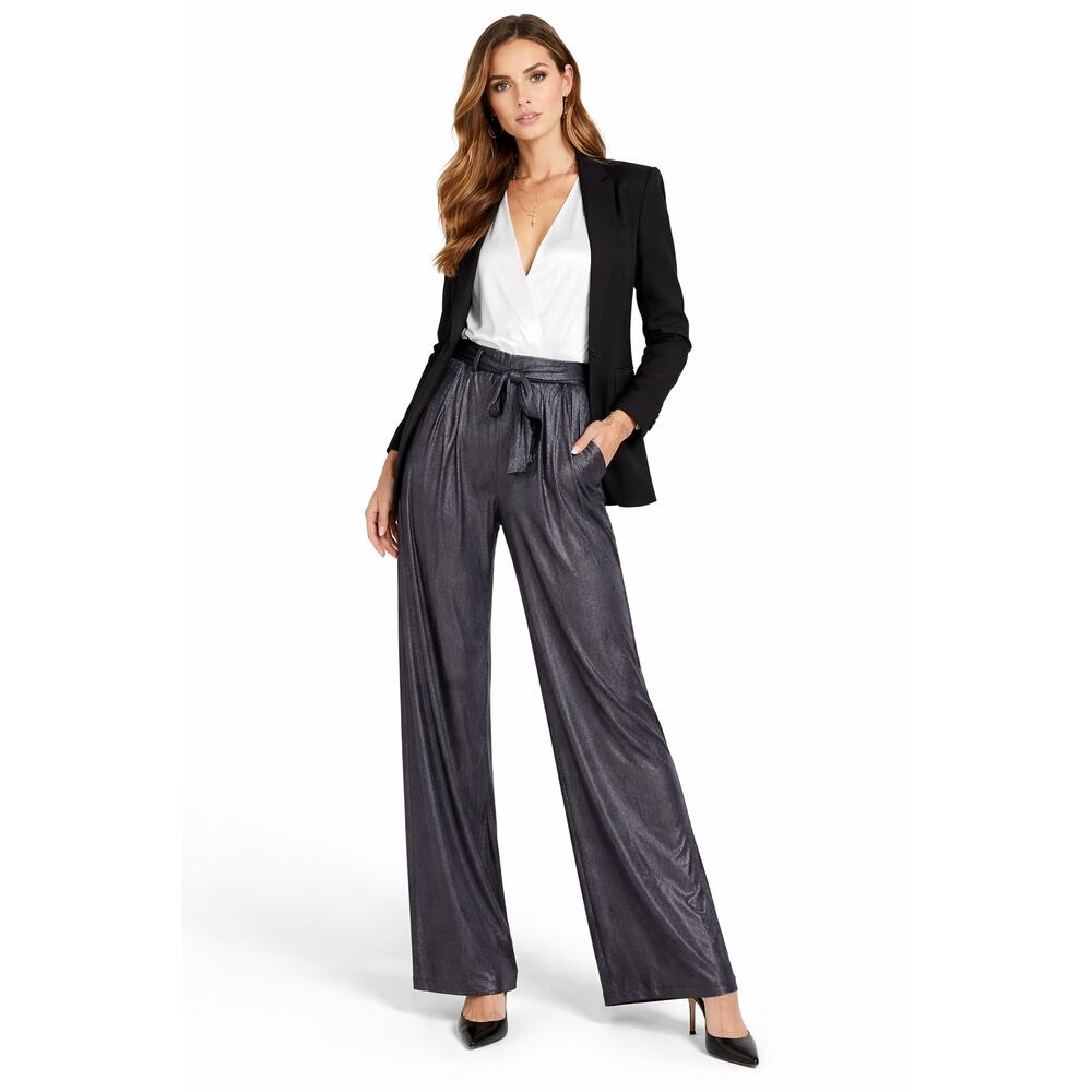 SOHO Pants Wide Leg Trousers Women Size Medium Black Metallic Chic Elegant